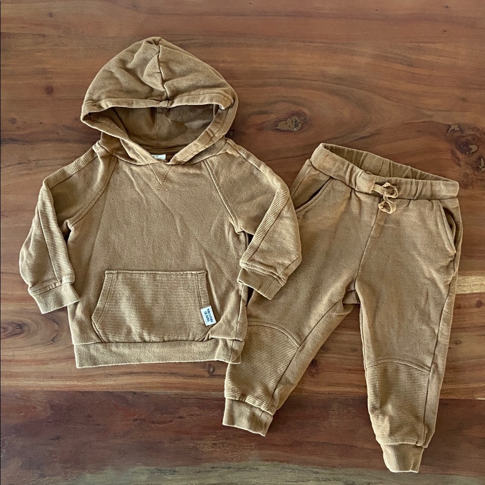 H&M baby boy khaki sweat suit pants and hoodie sweatshirt set 18 months - Picture 2 of 15